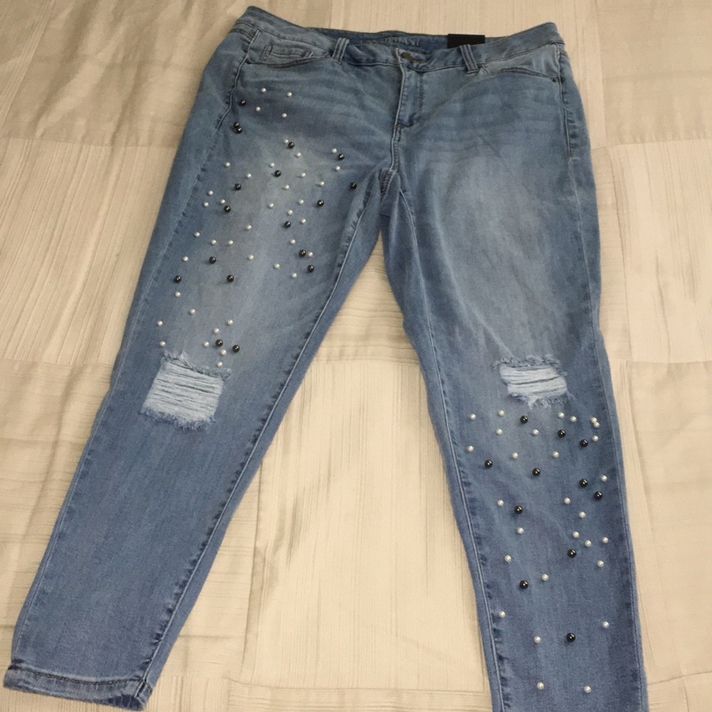 Lane Bryant Pearl Studded Ankle Jeans